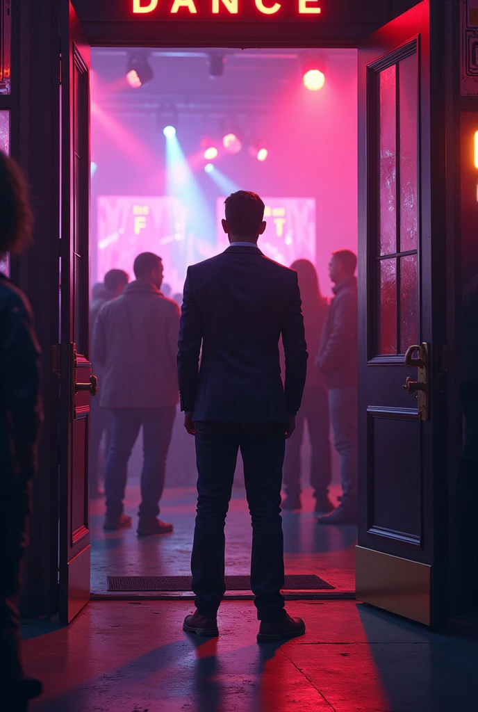 A DJ playing at a dance , is turned away