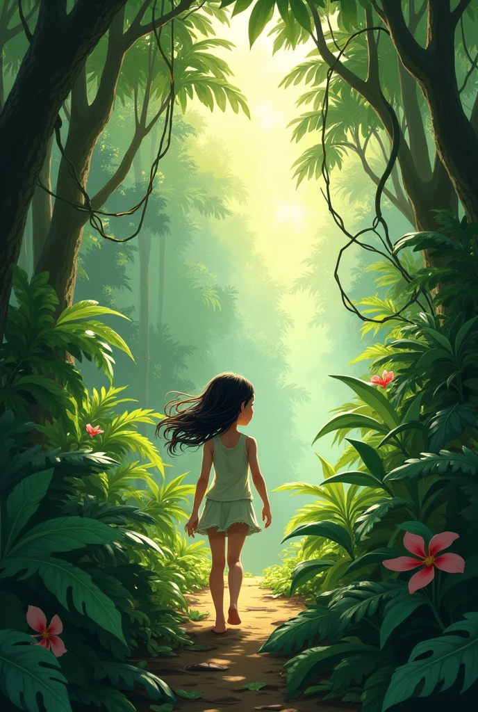 A girl walking in jungle