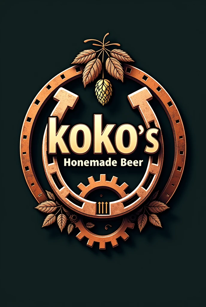 Logo for my company, should be macho. use horseshoe, gear, copper, manly items, 1 hops and my company name, “Koko׳s homemade beer” as a centrepiece. Oval.

