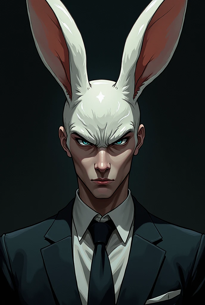 A man with mafia rabbit heads zoomed in close up, and the black background in anime form