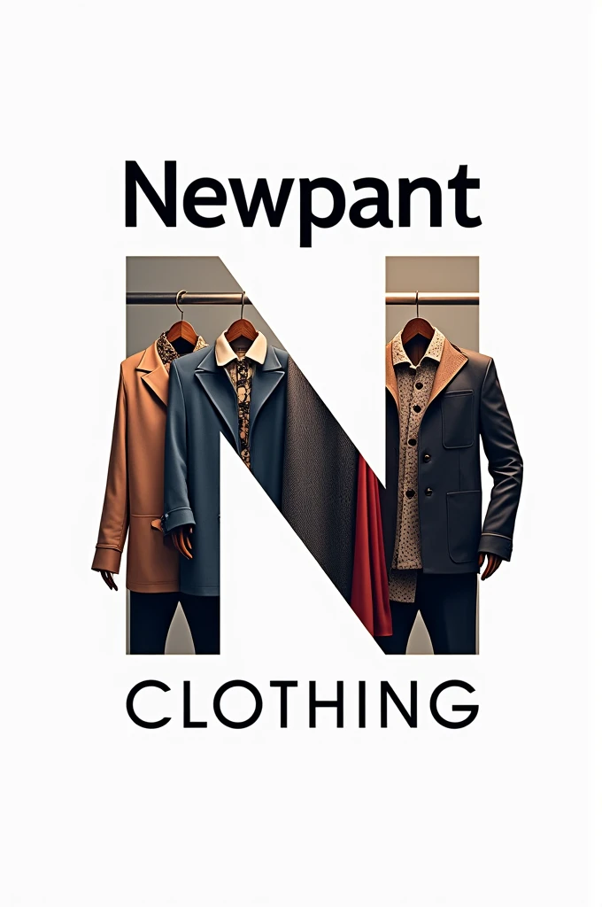A company logo that contains the name NewPant Clothing and many designer clothes