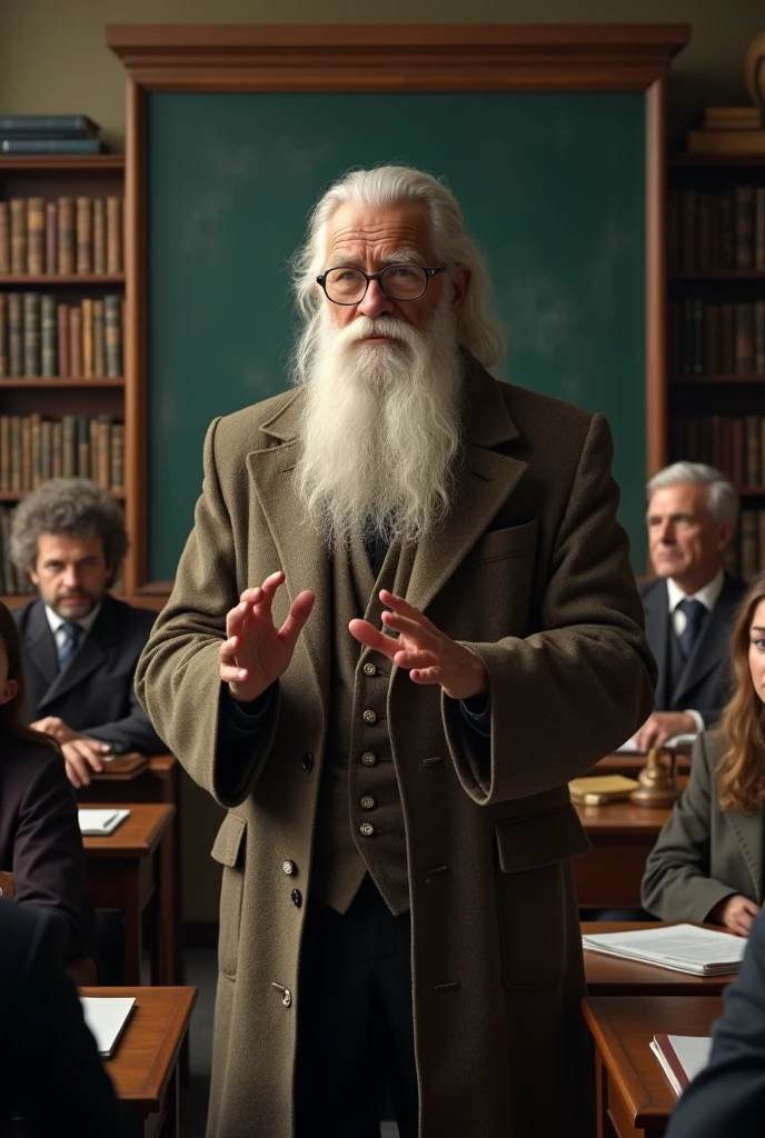 Older man white beard teacher classroom