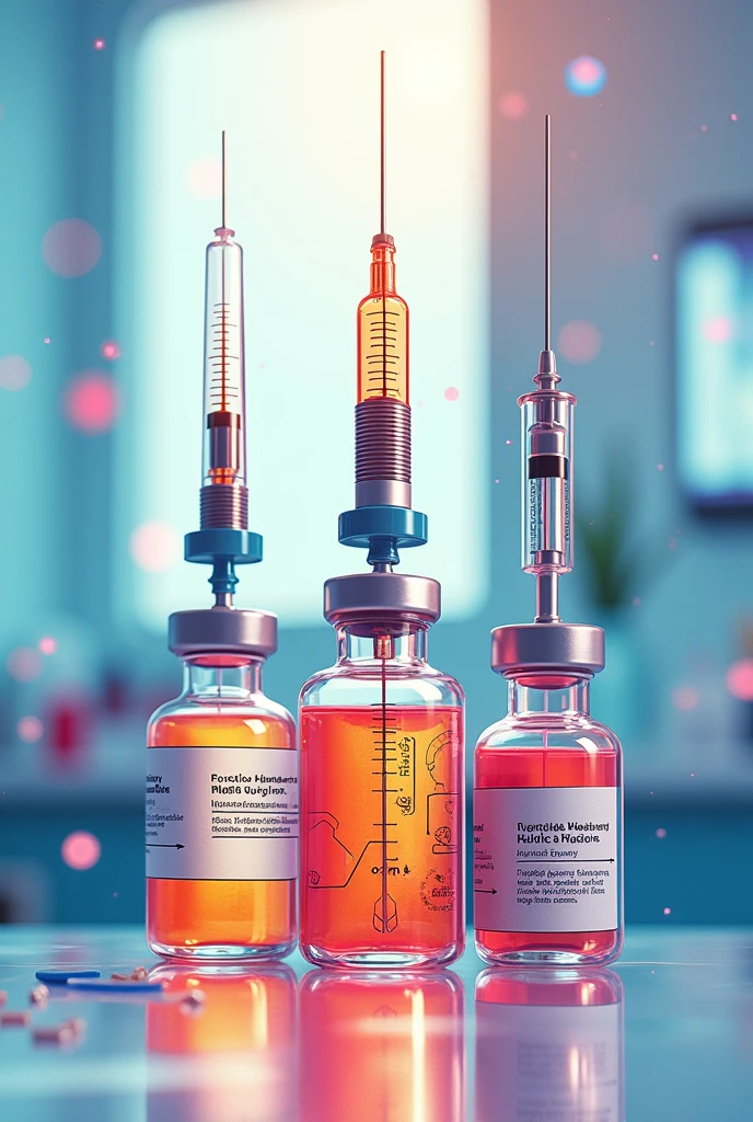 Various colored syringes and ampoules 