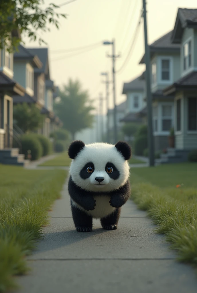 Little panda got lost in a suburb