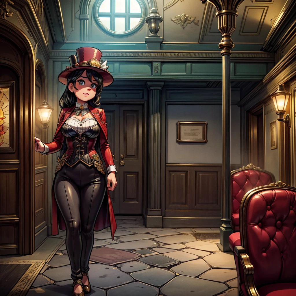 (best quality,4k,8k,highres,masterpiece:1.2),ultra-detailed,(realistic,photorealistic,photo-realistic:1.37),steam punk,a luxurious Train Station,spotlessly clean,several steam punk entertainment gadgets are present,golden steam-powered machines,exquisite clockwork mechanisms,elaborate brass gears and cogs,steaming pipes and valves,ornate Victorian architecture,impeccably polished marble floors,vintage leather-upholstered seating,gleaming crystal chandeliers,elegant top hats and corsets,curved wrought-iron staircases,copper-clad ticket booths,an opulent waiting lounge with plush velvet seats,an old-fashioned ticket conductor standing at the platform,steam-powered trains arriving and departing with a majestic hissing sound,couples in elegant attire waiting to board the train,a sense of excitement and anticipation in the air,beautifully painted vintage train carriages,puffs of steam billowing from the engines,strategically placed gas lamps casting a warm glow,sounds of clinking tea cups and laughter from a nearby café,vivid colors of rich burgundy,deep emerald green,and shimmering gold,all perfectly illuminated by the soft natural light streaming through large stained glass windows,captured in a timeless moment of Victorian elegance and steam-powered marvels.