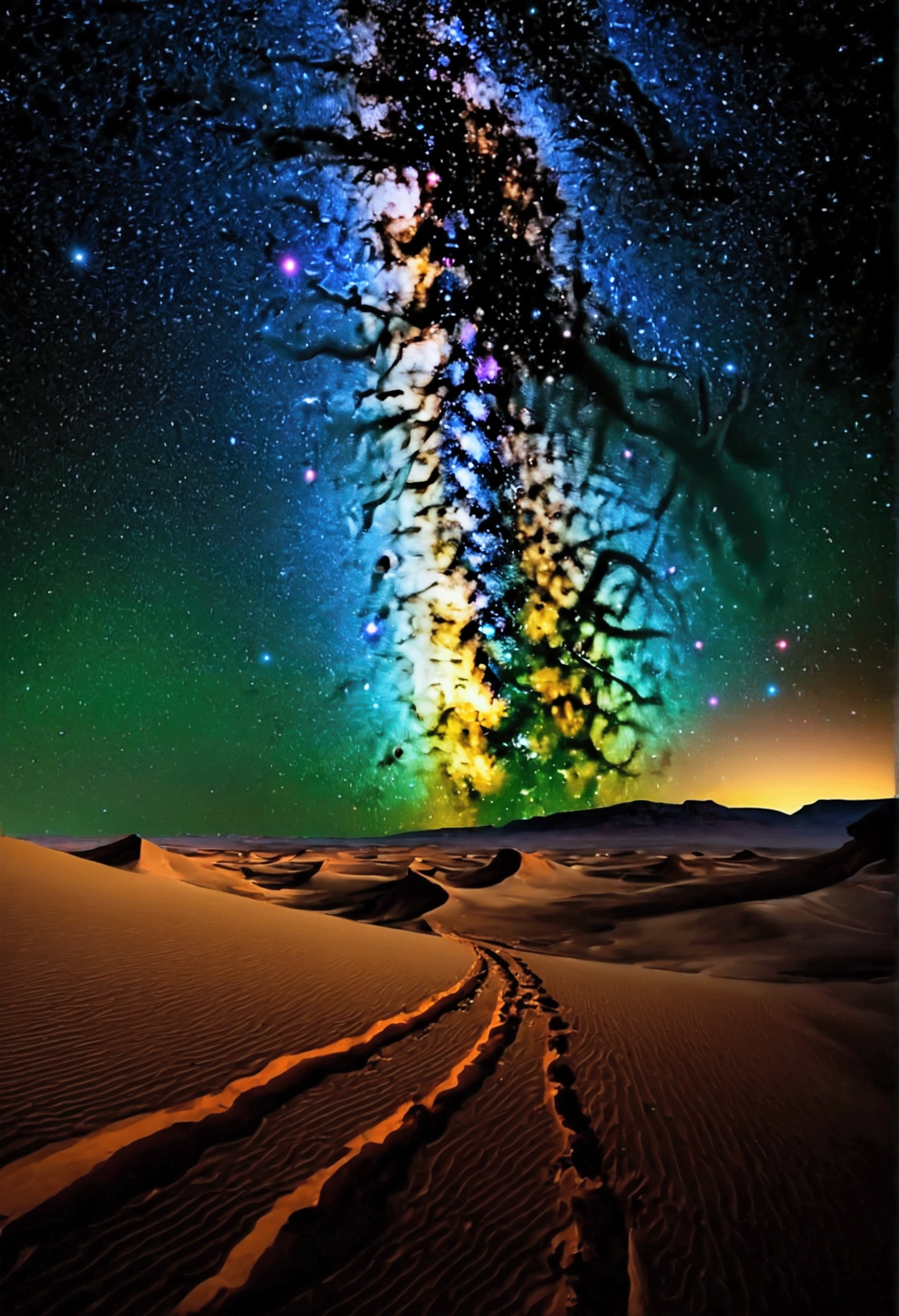 In areas without light pollution, the Milky Way is clearly visible, like a gateway to the depths of the universe. Use long exposure and large aperture to capture the brilliance and flowing orbit of the Milky Way. Beautiful cinematic lighting, surreal, RAW photo, color graded, dynamic movement, captivating chiaroscuro, award-winning, cinematic still, emotional, vignette, dynamic, vivid, (masterpiece, best quality, photorealistic, Professional, perfect composition, very aesthetic, absurdres, ultra-detailed, intricate details:1.3)