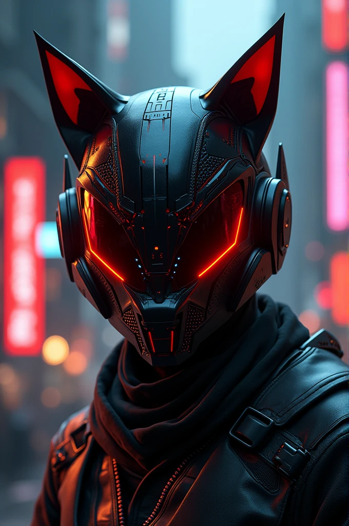 Helmet with cat ears, black and red color