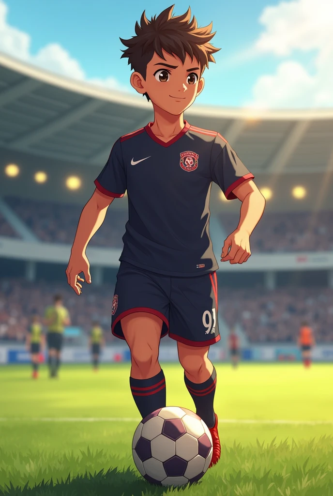 Make a very handsome boy who is 14 170 cm tall and has attractive fluffy hair he is also playing in a football academy he also white and very handsome