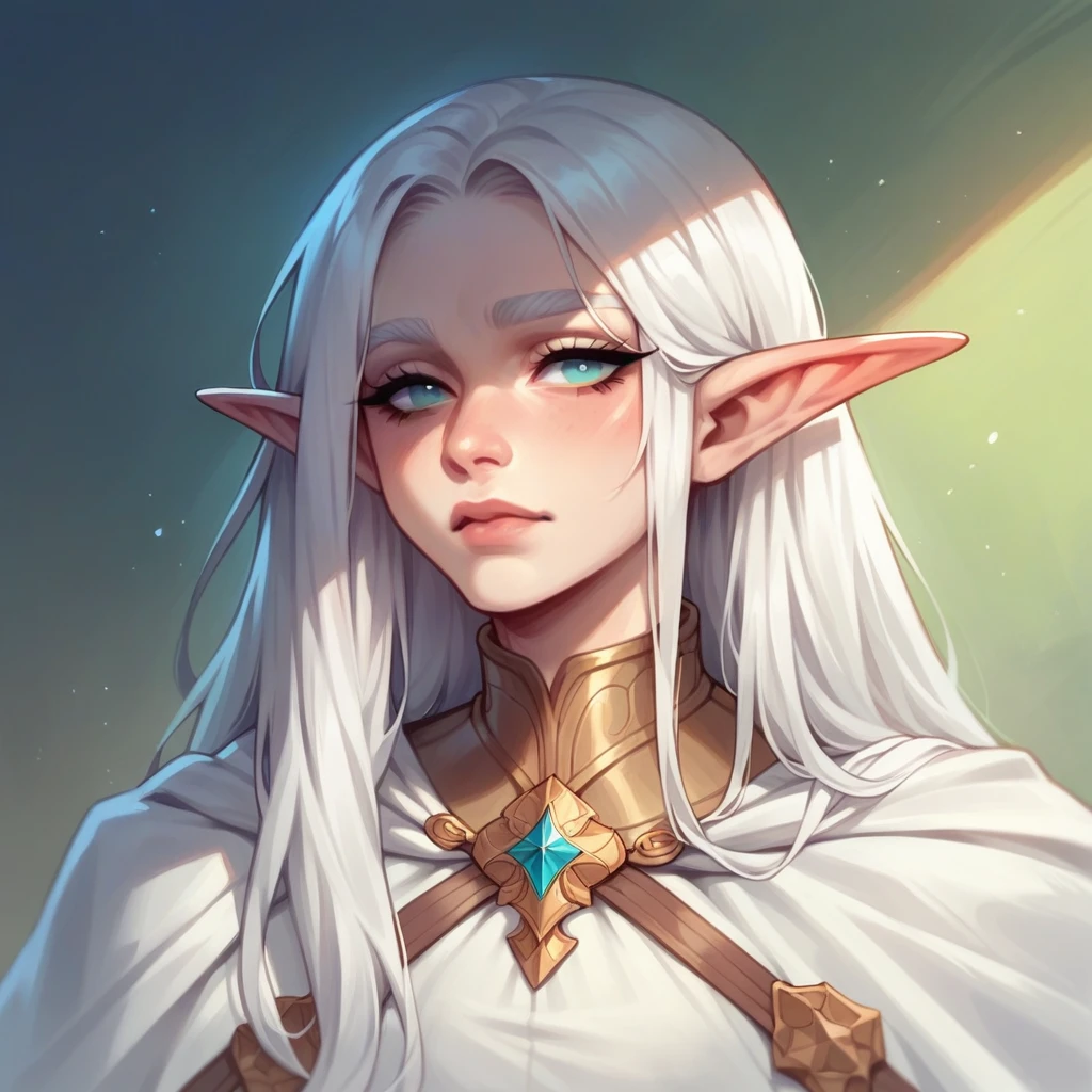 Elf guy with long white hair with calm face in white cloak