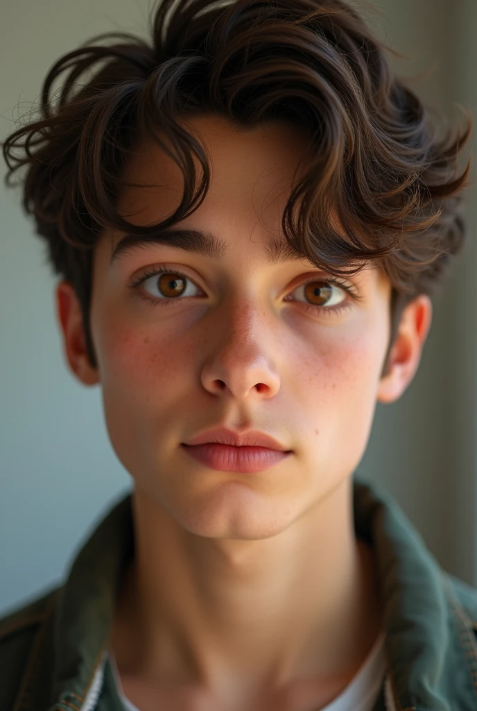 An 18 year old ager with brown hair and brown eyes.