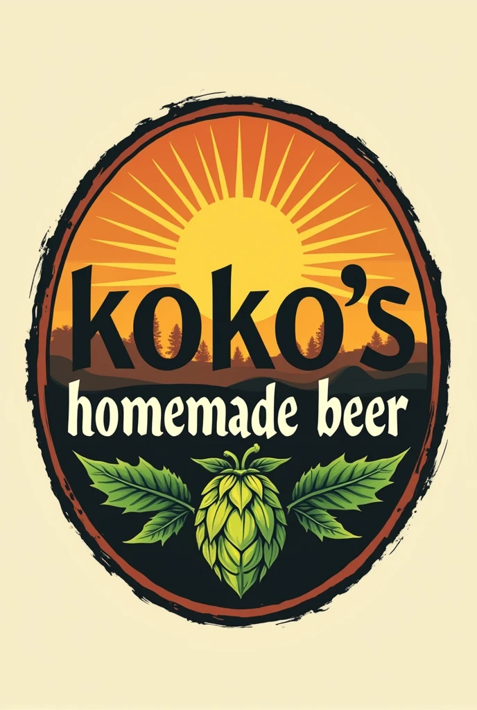 Logo for my company, should be manly. use sunrise, 1 green hops and my company name, “Koko׳s homemade beer” as a centrepiece. Oval.