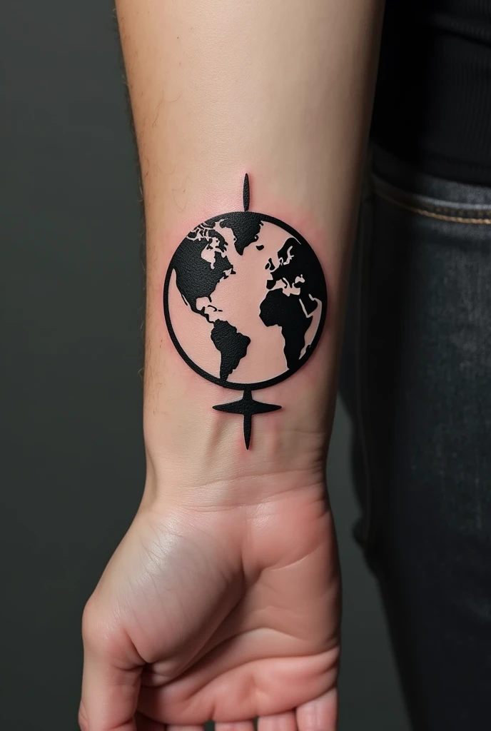 Tattoo template on the theme of world domination for the outer area of the wrist, much smaller and with a globe without background, more dynamic, even smaller, with cardinal directions