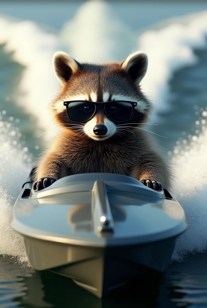 Raccoon Driving Inboard Jet With Military Sunglasses 