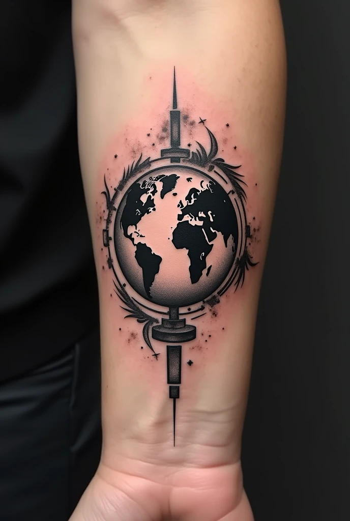 Tattoo template on the theme of world domination for the outer area of the wrist, much smaller and with a globe without background, more dynamic, even smaller, more exercise, more unusual