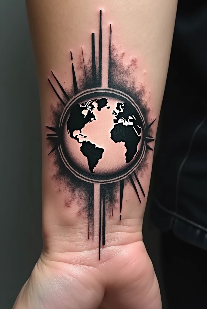 Tattoo template on the theme of world domination for the outer area of the wrist, much smaller and with a globe without background, more dynamic, even smaller, more exercise, more unusual 