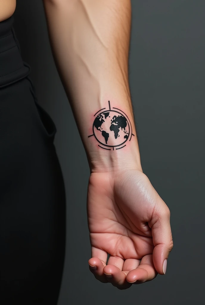 Tattoo template on the theme of world domination for the outer area of the wrist, much smaller and with a globe without background, more dynamic, even smaller, more exercise, more unusual, with shades