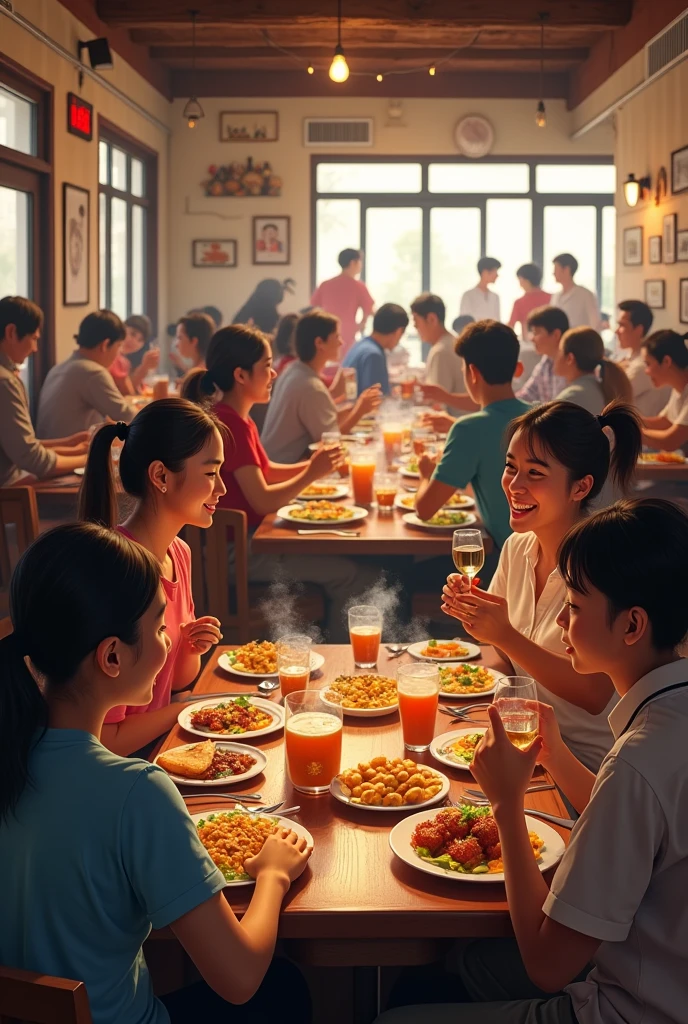Photo of a crowd in a middle-class restaurant
