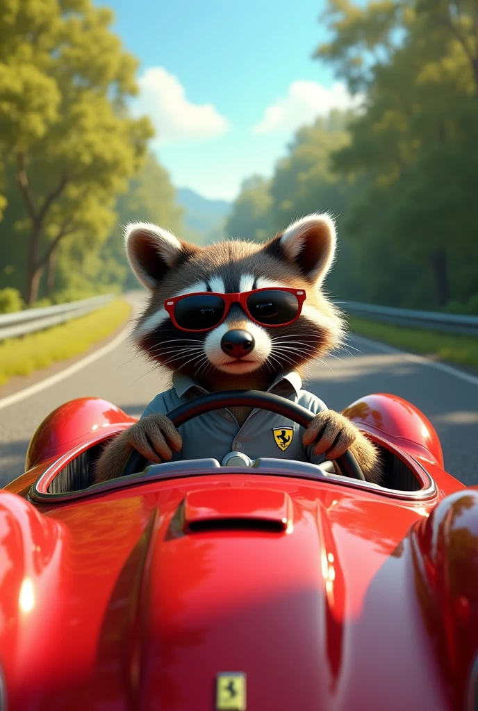 Raccoon driving a Ferrari, with sunglasses, Shirt