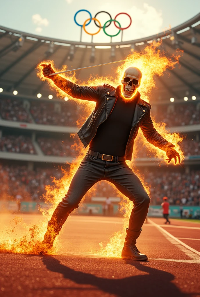 ghost rider throwing javelin at the olympics 