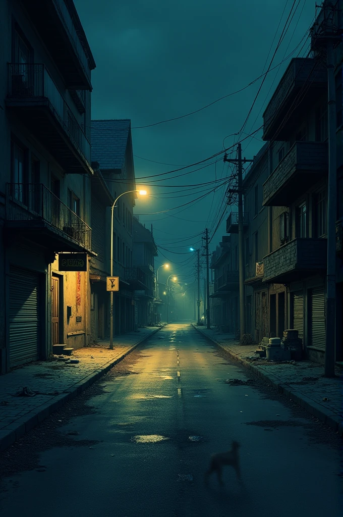 A deserted street at night
