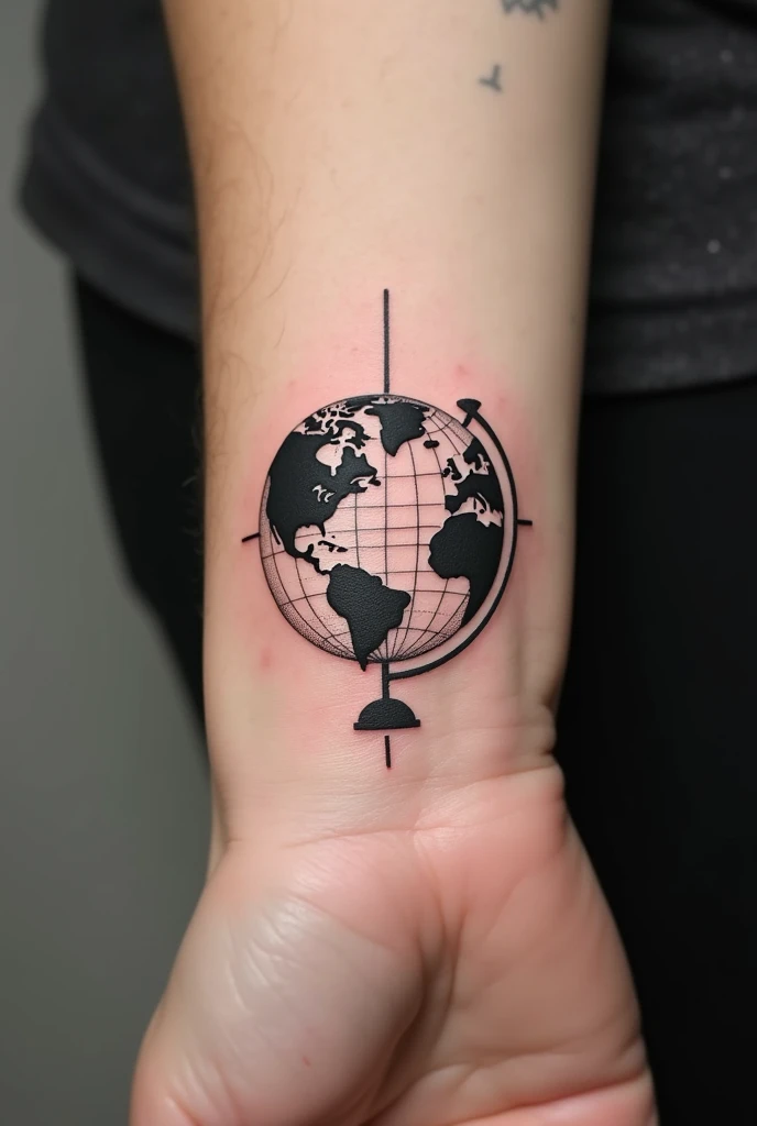 Very small tattoo template on the theme of world domination for the outer area of the wrist, much smaller and with a globe without background, more dynamic, even smaller, more exercise, more unusual, with shades, more fight, victory