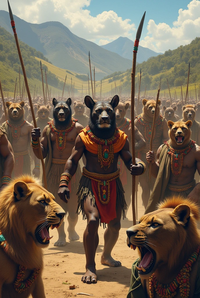 An animal characters of African Warriors,with the title Mfecane