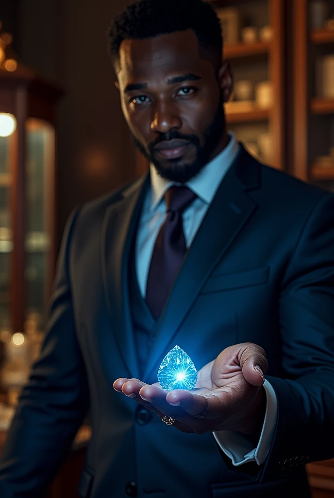 A black man selling blue diamond
