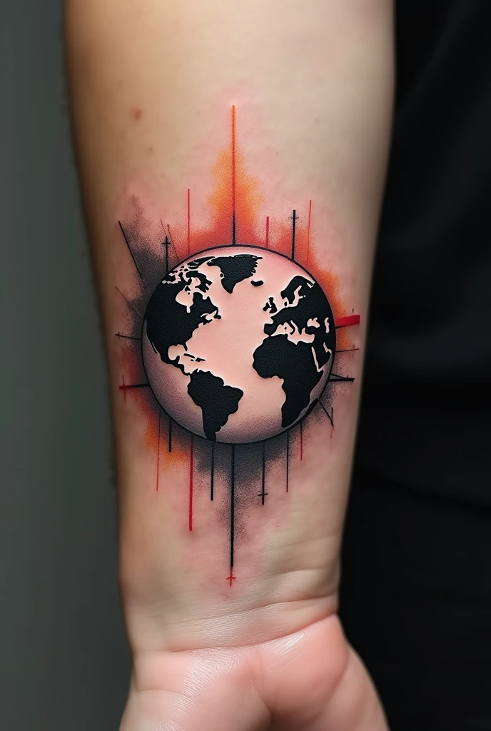 Very small tattoo template on the theme of world domination for the outer area of the wrist, much smaller and with a globe without background, more dynamic, even smaller, more exercise, more unusual, with shades, more fight, victorious, radiant