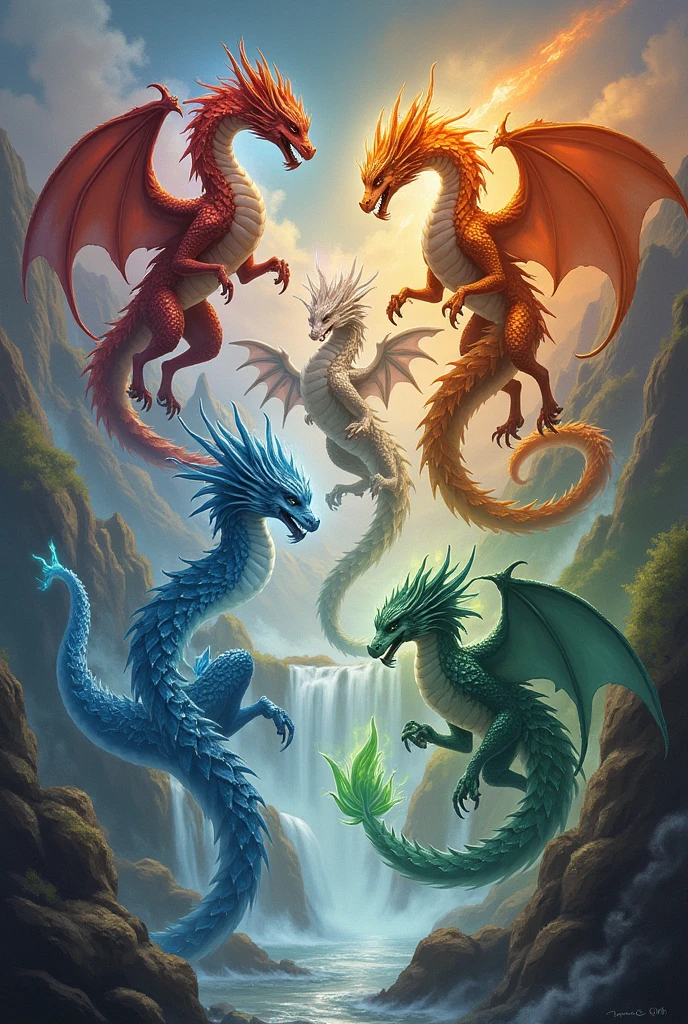Five dragons who indicate t elements