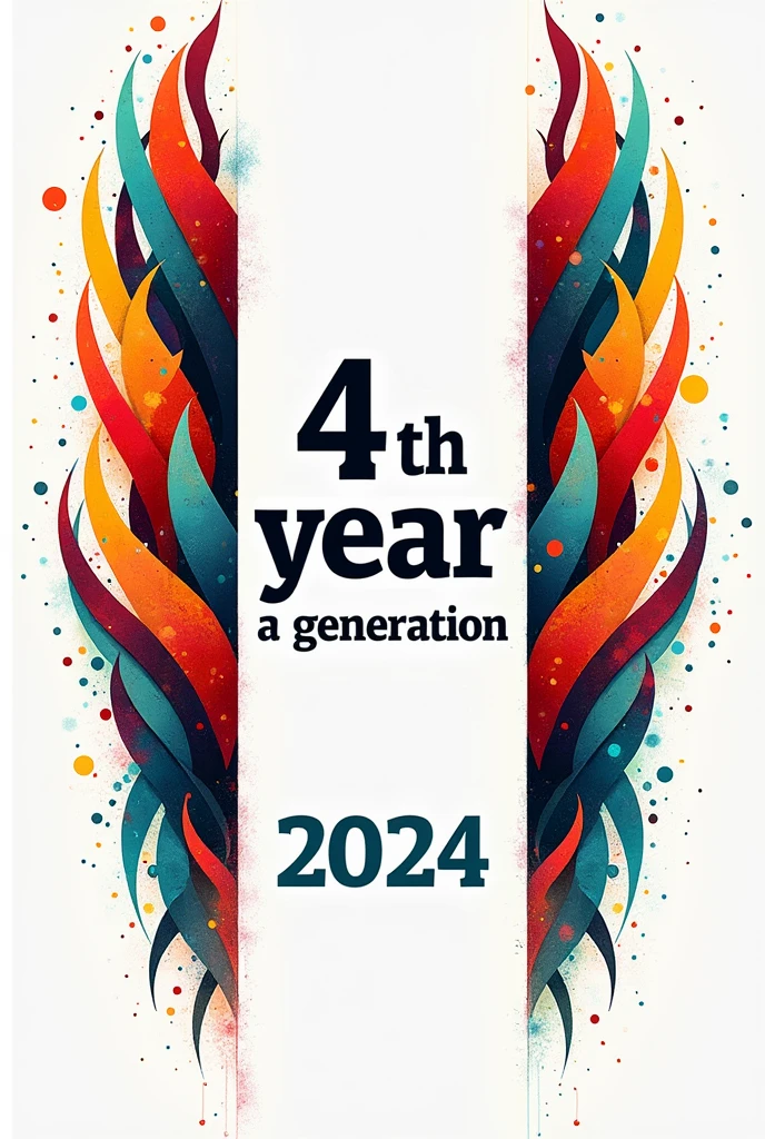 Make me a wide and thin canvas, WITH WHITE BACKGROUND, tribal theme, colorful, that in the center says "4th year A generation 2024"