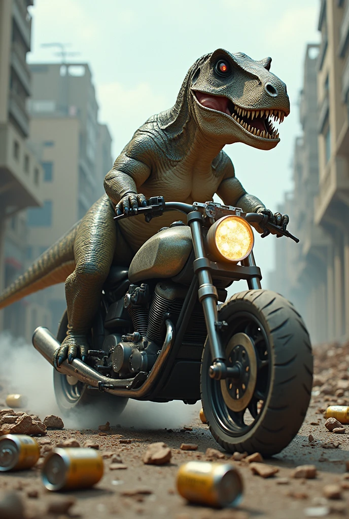 Dinosaurs on motorcycles destroy humanity under beer