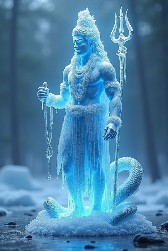 Shiv shankar name's lord( near stand trident), ice brite lite  ,make body ice ,near snake 