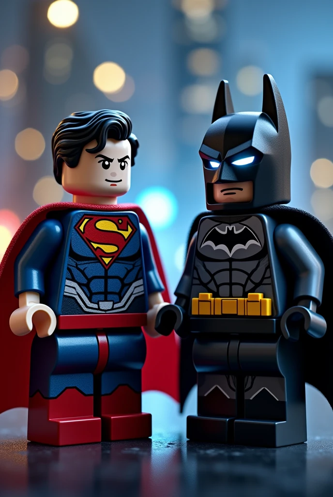 Superman and Batman in lego art, night