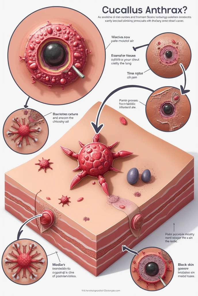 Drawing of the infectious process of cutaneous anthrax