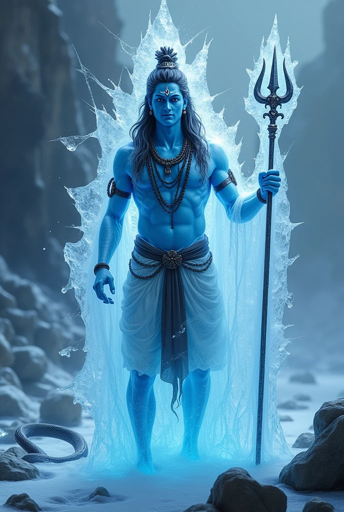 Shiv shankar name's lord( near stand trident), ice brite lite  ,make body ice ,near snake 