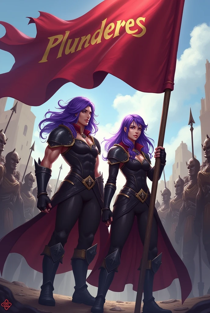Lilith, in battle against his lilac enemy, in an open field duel, with power of ki, with battle marks from both girls.