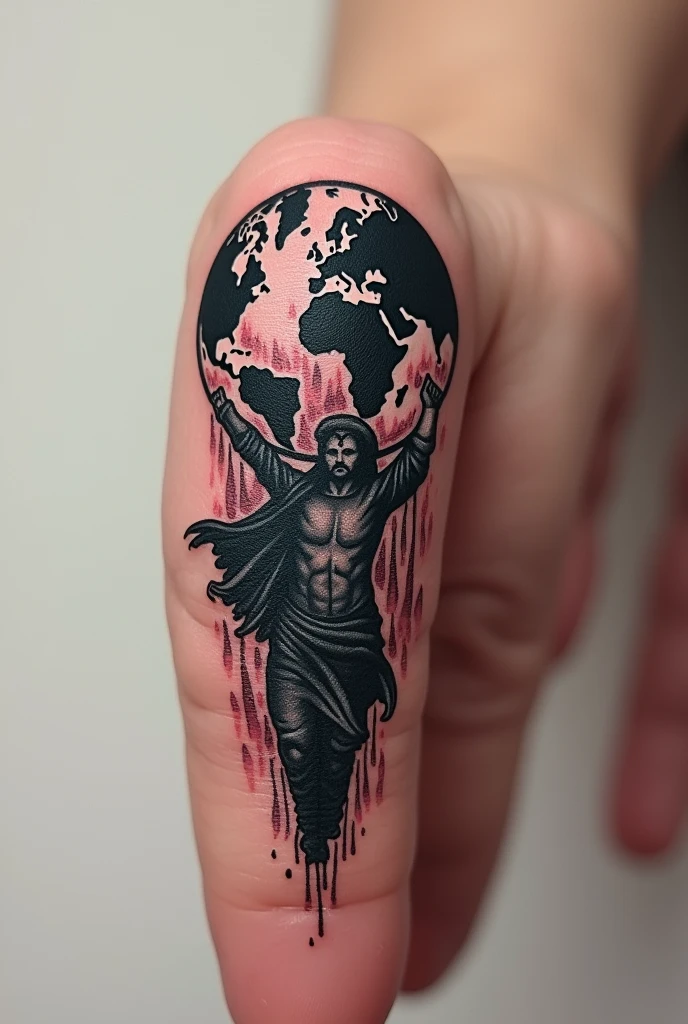 very, very small finger tattoo template on the topic of world domination and with a globe without background, more dynamic, even smaller, more exercise, more unusual, with shades, more fight, victorious, Europe in focus