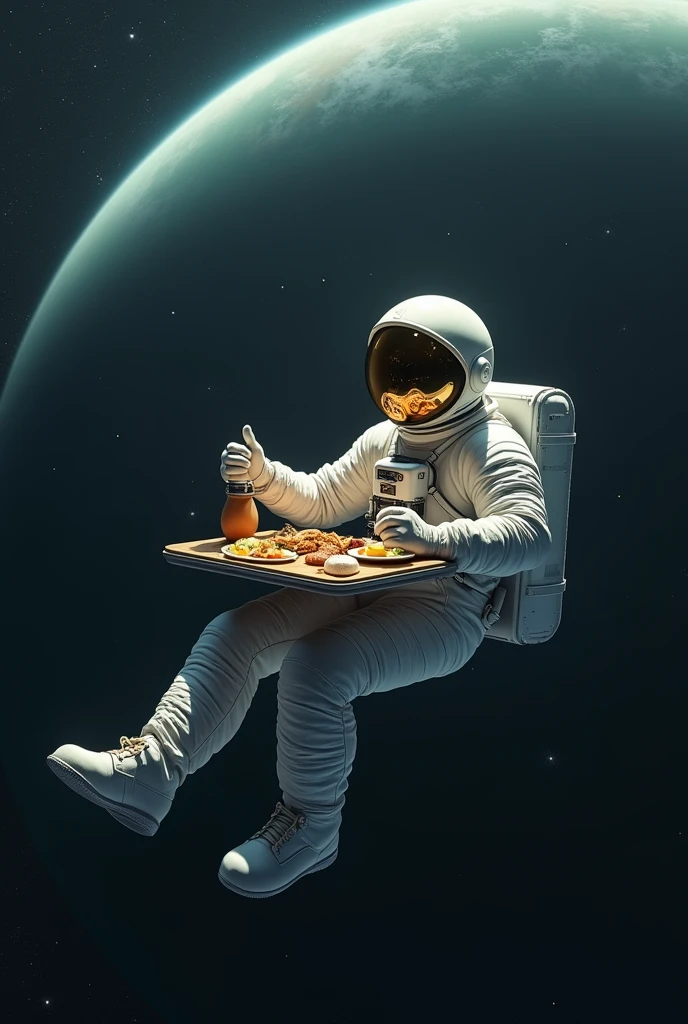 A person having breakfast outside of orbit