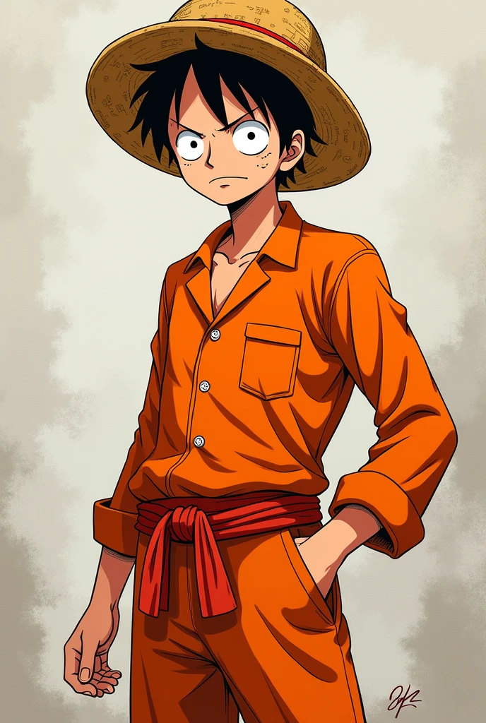 Monkey D. Luffy in orange long sleeve prison uniform Original anime One Piece