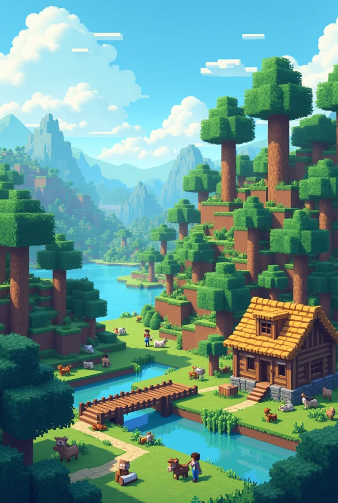 Minecraft,landscape,pixel art,
