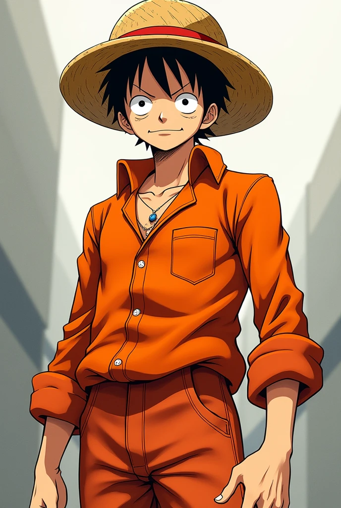 Monkey D. Luffy in orange long sleeve prison uniform Original anime One Piece