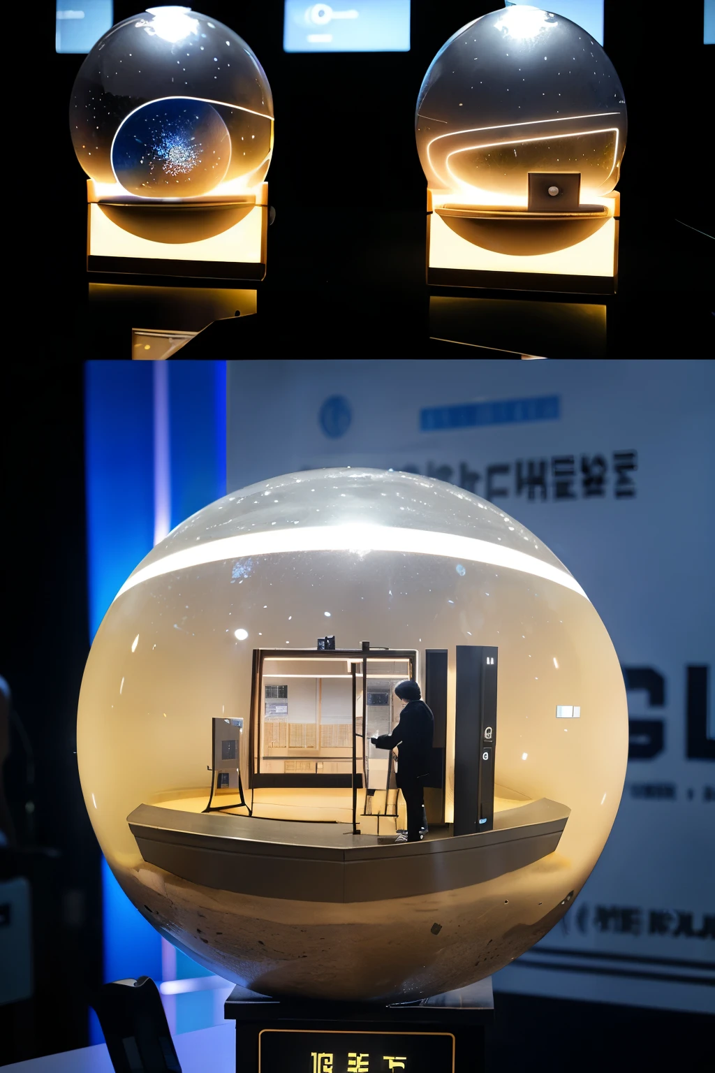 hologram planet with symbols of the following works: construction, communication, SECURITY, ADMINISTRATION, lifting equipment, customer service