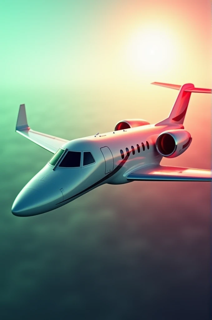 Falcon 10X airplane flying with background gradient in green 0-104-71, white, and red 206-17-38 photorealism