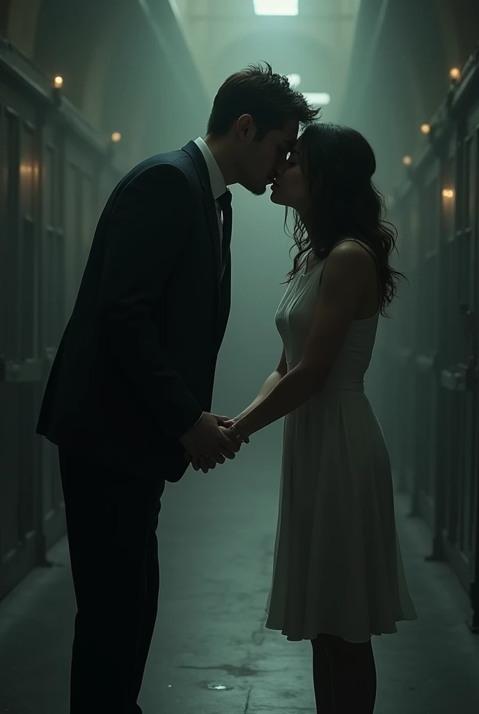 a man kisses a girl's hand. The girl is standing far away. awkward pose