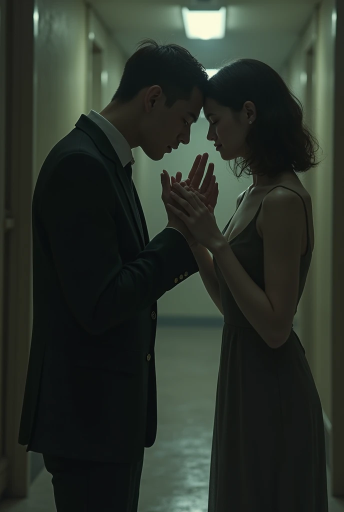 a man kisses a girl's hand. The girl is standing far away. awkward pose