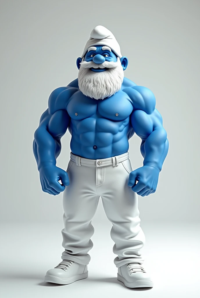 Make Papa Smurf in white clothes and with a more bodybuilder appearance