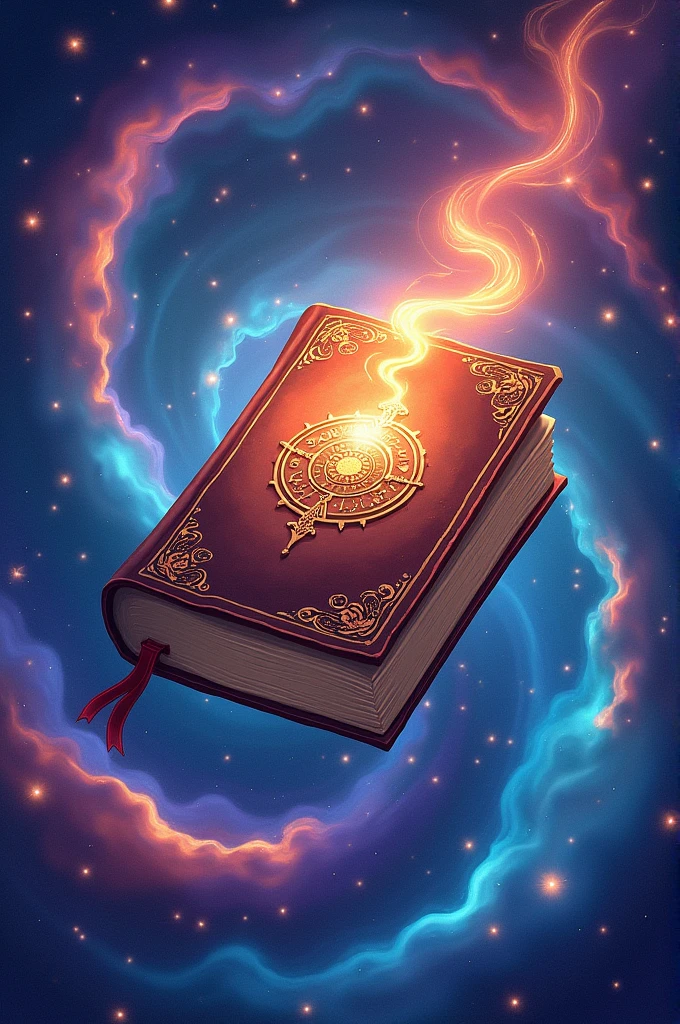 Create a book coming out of a galaxy with cartoon-style spinning effect