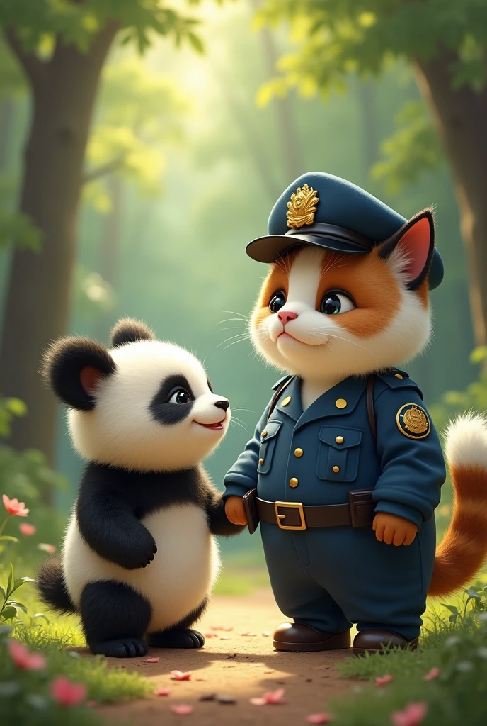 Baby Panda and Mama Panda Say Goodbye to the Police Cat