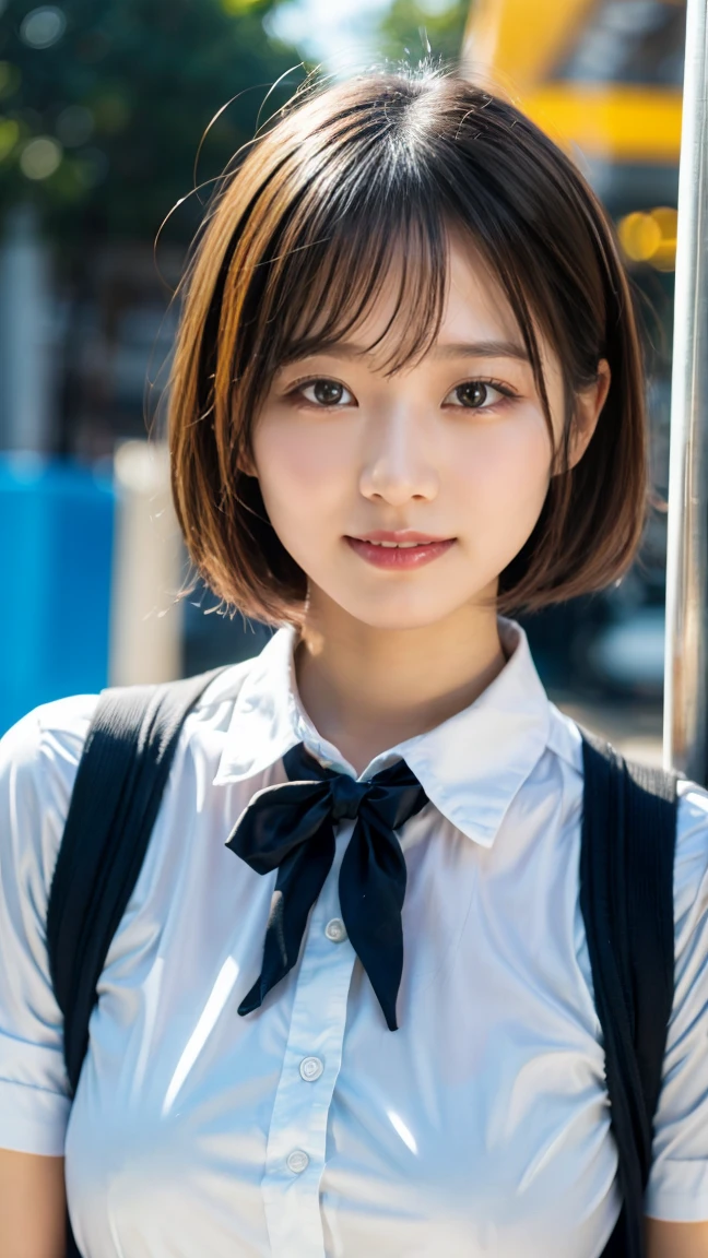 Being molested、Very cute one、reduce hair volume、Blue background、Upper Body、(head shot:1.5)、Eyes focus、Collared shirt、Laughter、、(8k、RAW Photos、Highest quality、masterpiece:1.2)、(Realistic、Realistic:1.3)、Hmph、The depth of the written world、Wide Light、High Contrast、(Shine:1.4)、chromatic aberration、Sharp focus、Raw color photography、Cinema Lighting、8k解像度、uniform、short hair、School Blazer、train、、Pure white panties