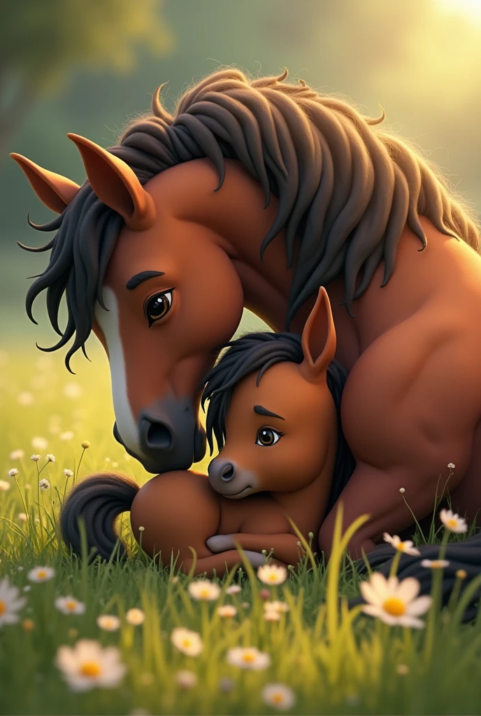 baby foal inside mother mare
